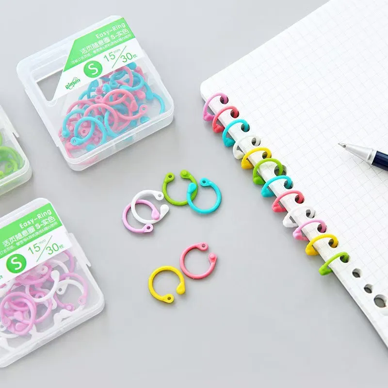 30pcs Colorful plastic openable spiral rings, hand journal spiral paper storage rings, office stationery binding supplies