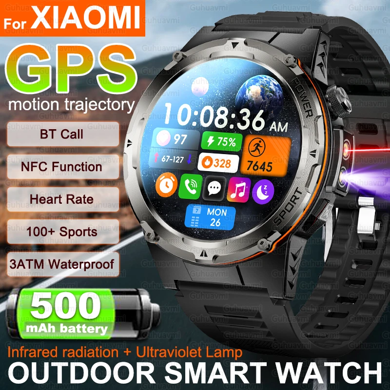 

New Premium GPS Tracker Smart Watch Outdoor AMOLED Screen NFC BT Call 500mAh Battery Military 100+ Sports Mode Smartwatches Men