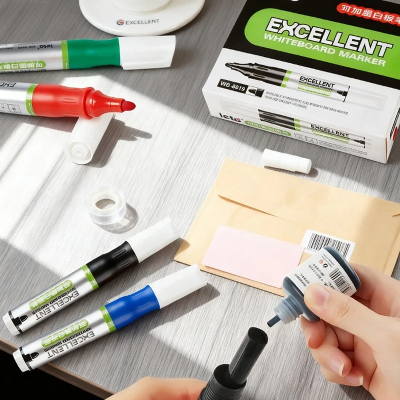 

12pcs Erasable Whiteboard Marker 3MM Pen Width Bright Color Can Add Ink for Teaching Training Writing Marking Signing Graffiti