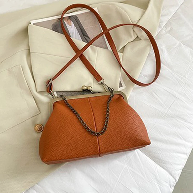 Vintage Soft Skin Shell Tasche Neue Lychee Muster Handtasche Einfache und vielseitige Umhängetasche Clip Kette Umhängetasche Damen Tasche – Detail 22