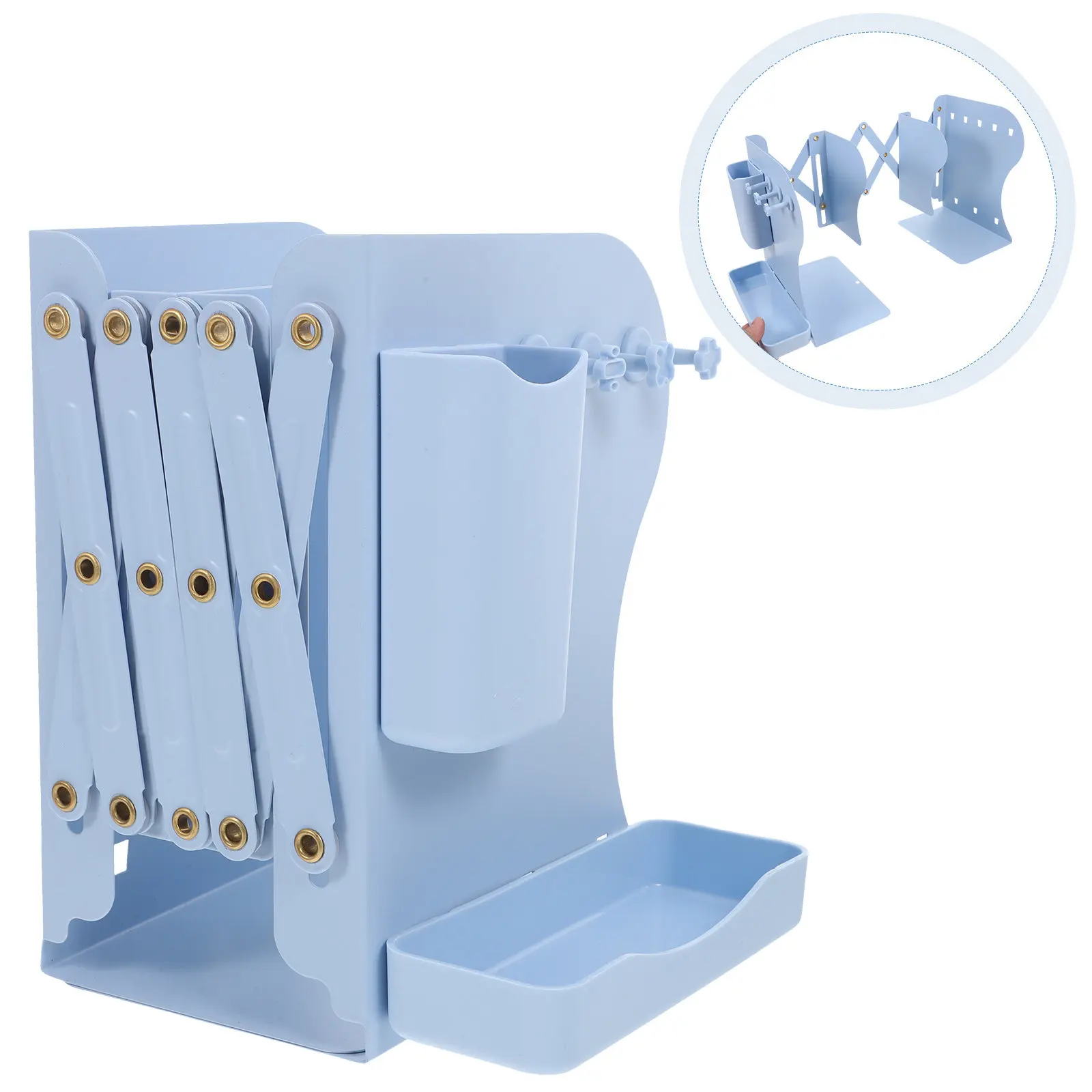 

Heavy Duty Adjustable Metal Bookend Retractable Book Stand Desktop Organizer with Hooks Pen Holder Adjustable Book End