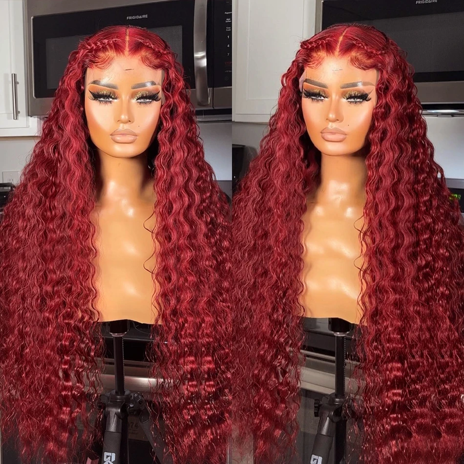 Red Colored Deep Wave 13x4 Glueless Human Hair Wigs 99J Burgundy Brazilian 100% Human Hair 7x5 Lace Closure Wigs Ready To Wear