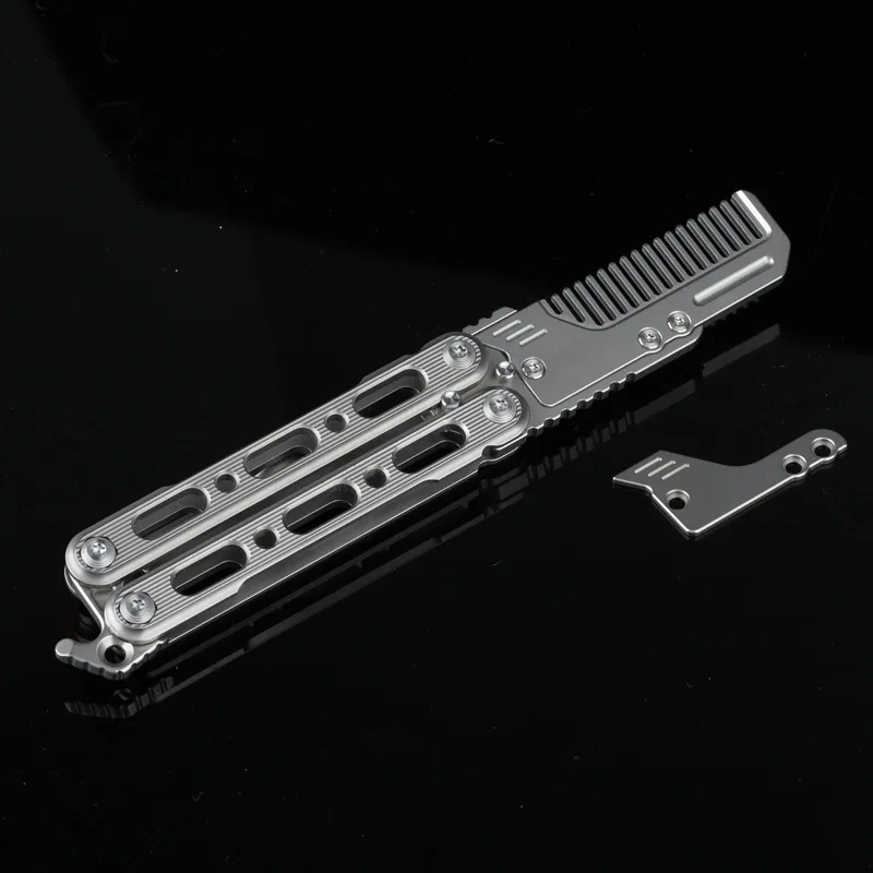 TC4 Titanium alloy Butterfly comb fold handmade knife beginner Unblocked blade butterfly training knife