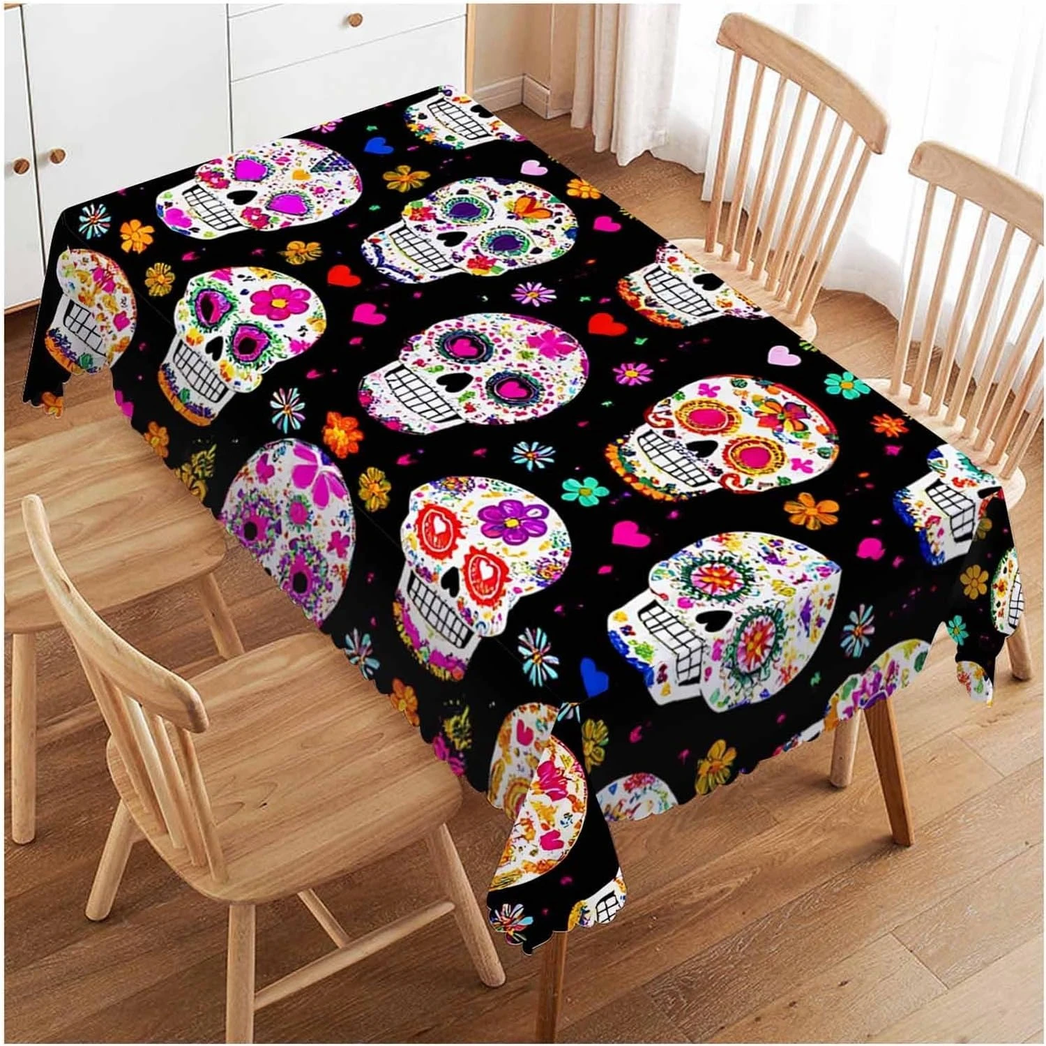 Mexican Day of The Dead Sugar Skulls Waterproof Tablecloth Table Decor Dia De Los Muertos Kitchen Dining Tablecloth Party Decor