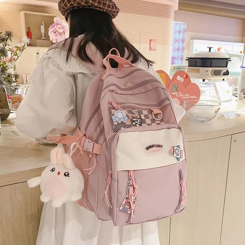 Cute Casual Travel Nylon Waterproof Women Backpack College Purple Schoolbag for Teenage Girls Korean Fashion Backpack Bookbag