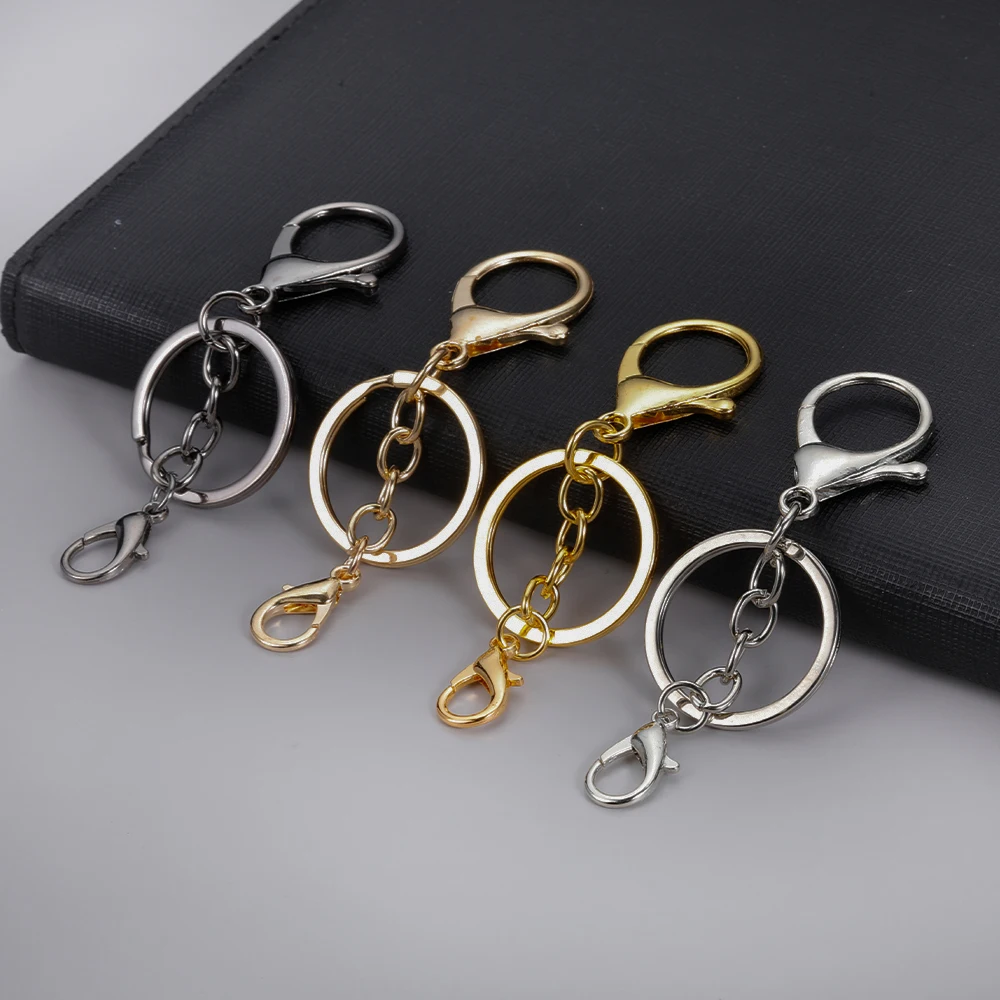 5pcs/lot 30mm Key Ring Long 93mm Popular classic 4 Colors Plated lobster clasp key hook chain jewelry making for keychain