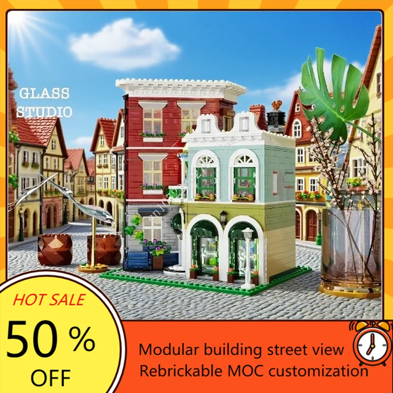 3220PCS Customized Modular Glass Studio Street View Model MOC Puzzle Set - DIY Assembly Technology Toy for Kids Birthday Gift