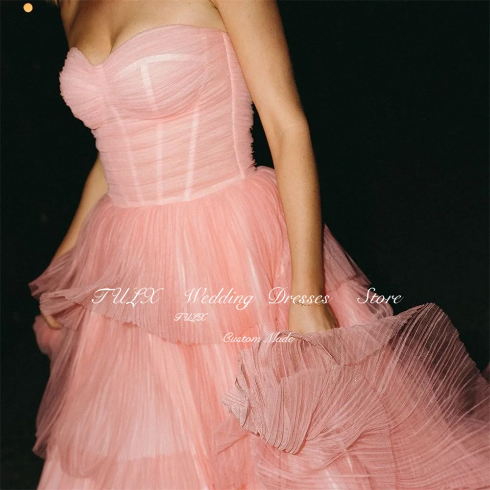 TULX Sexy Sweetheart Tulle Wedding Dress A line Corset/Zip Back Bridal Gowns Long Tiered Sweep Train Robe De Mariée Customized