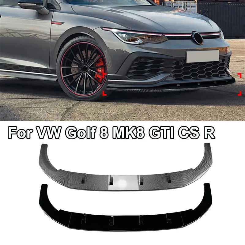 Glossy Car Front Bumper Lip Body Kit lower chip For VW Golf 8 MK8 GTI CS R MK 8 2020 - 2024 Spoiler Splitter Canard Deflector