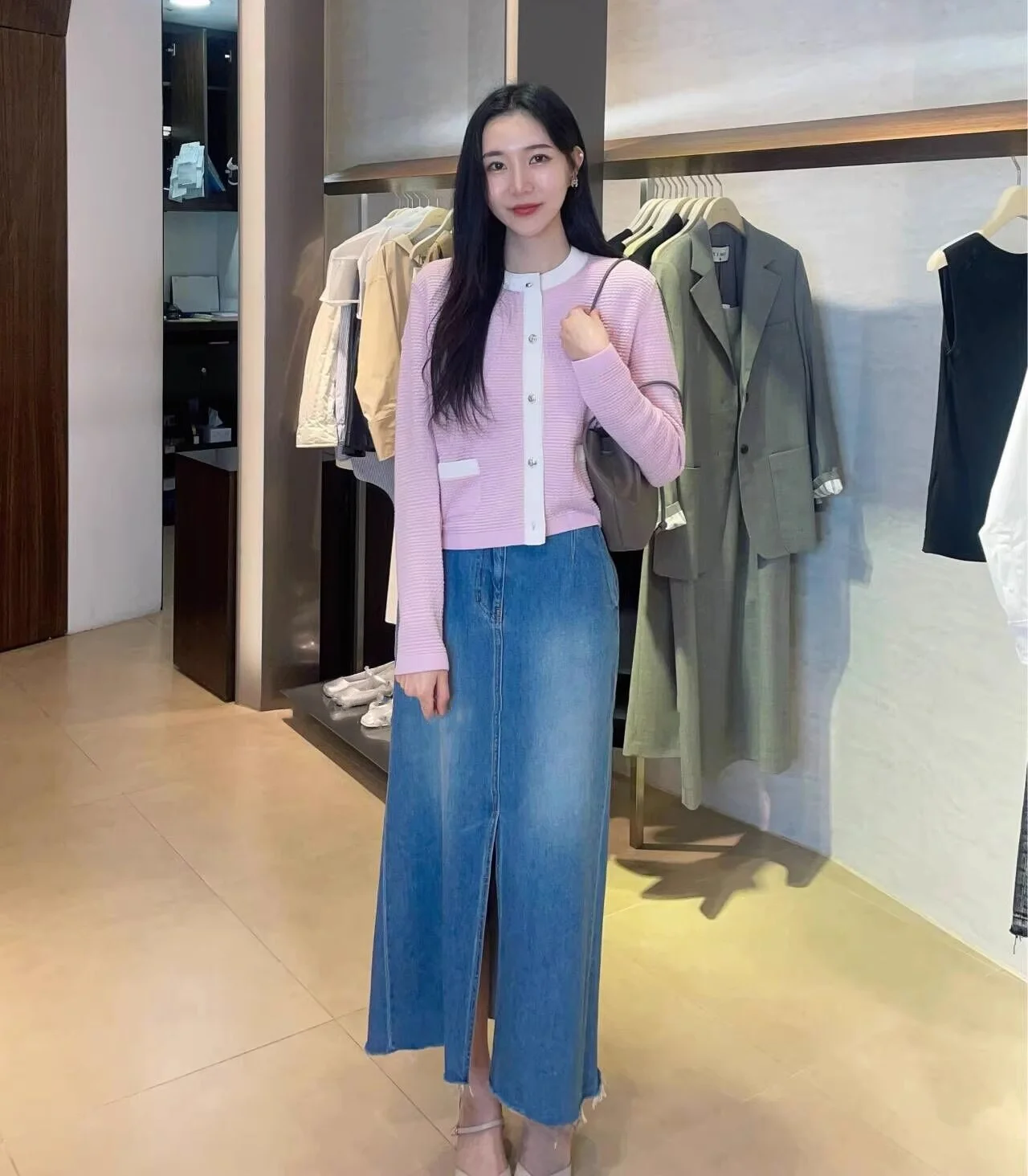 

Ele Knitted Vest with Color Blo And round Ne for Women Sweet Sle Long Sve Color Spring Faion