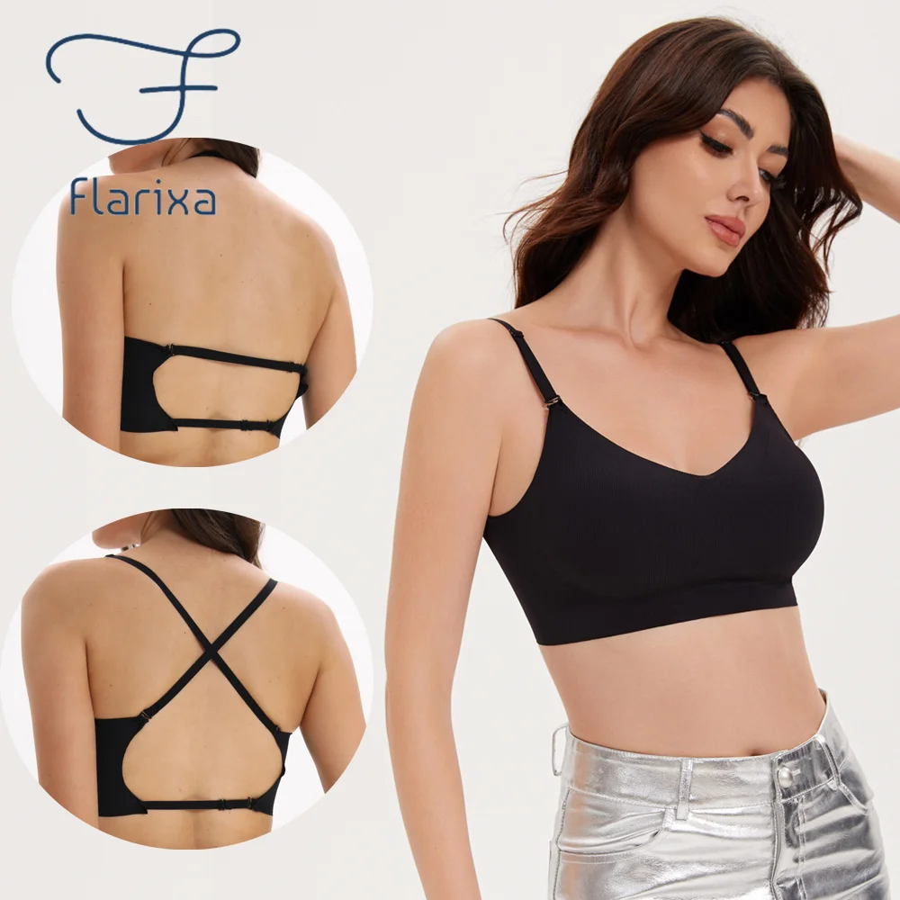 

Flarixa Seamless Low Back Bra Support Multiway Wireless Backless Halter Padded Bralette Lifting Straps Convertible U-shaped Bras