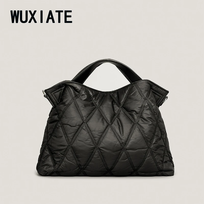 WUXIATE Shangling ge space cotton tote bag new down filled tote bag simple solid color shoulder bag