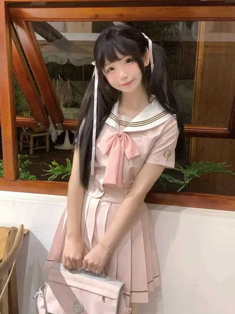 

New Jk Sailor Uniform Pink Uniform Long Sleeves Waist Academic Atmosphere Polka Dot Tie Fiesta Carnival Halloween Cos Cosplay