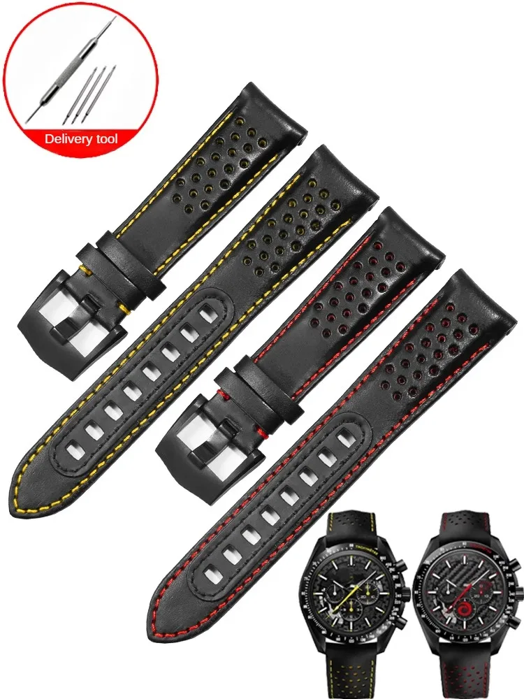 

Genuine Leather Watch Strap Compatible with O-mega Super Series Moon Dark Side Apollo 8 Men's Leather Bracelet