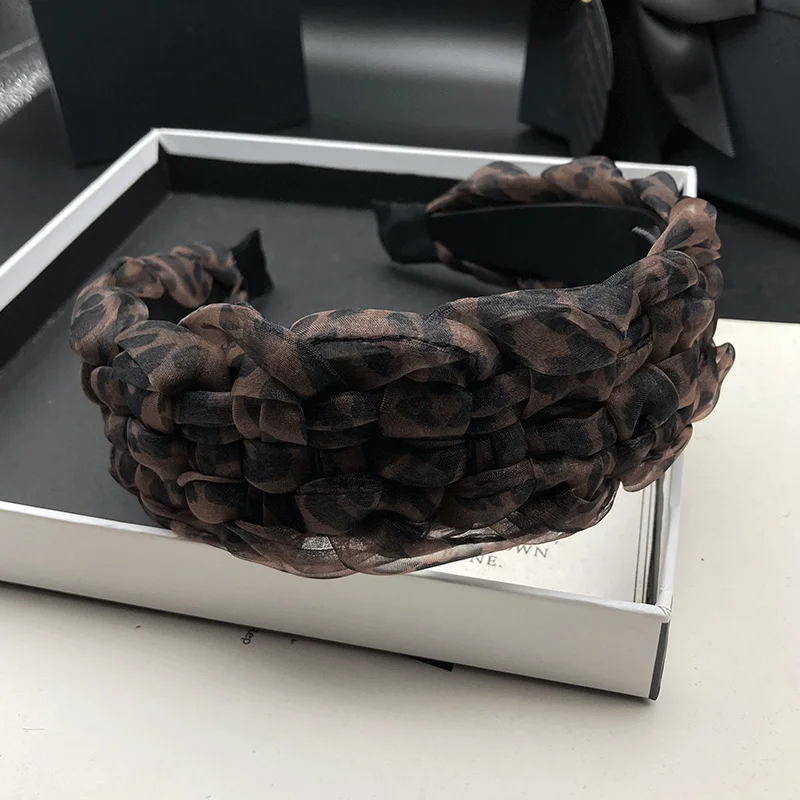 Leopardenmuster Modische Gewebte Haarspange Haarband Vielseitiger Kopfschmuck mit Zähnen Rutschfeste Haarspange Stirnband – Detail 5