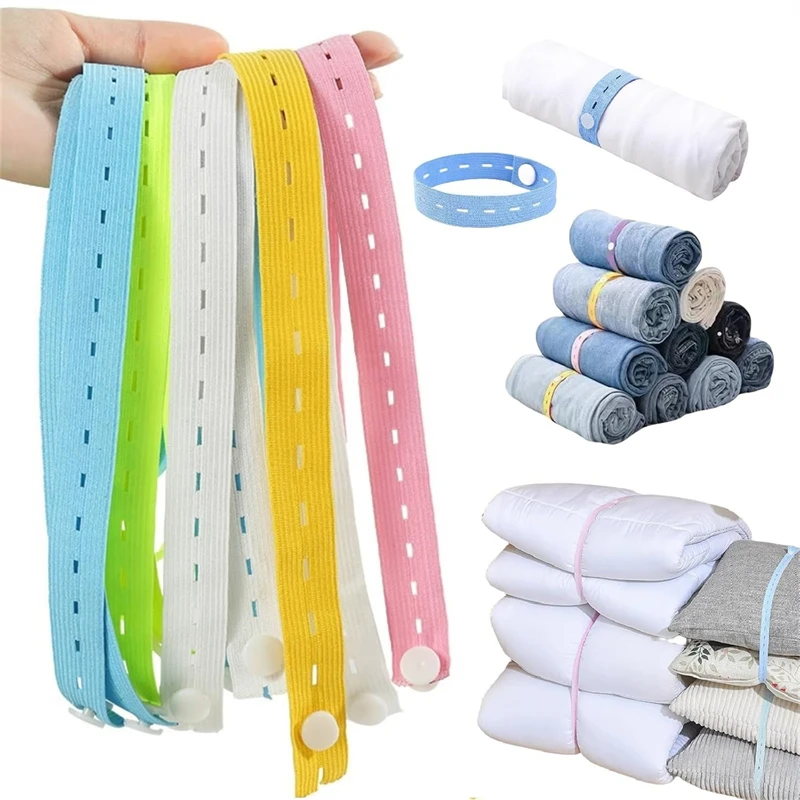 50pcs Storage Band With Button Hole Colorful Elastic Binding Strap Convenient Household Organizing Strap Home Storage Products