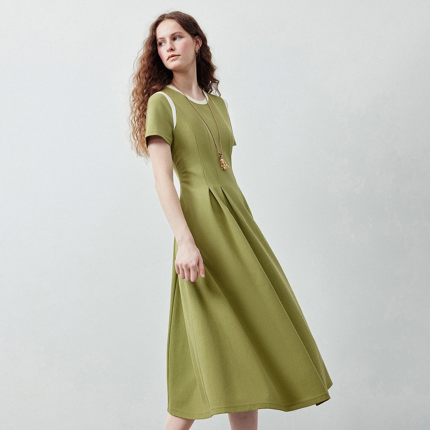 TOYOUTH Women T Shirt Dresses 2026 Summer Crew Neck Waist Cinched Contrast Splicing Intellectual Sporty Midi Dresses