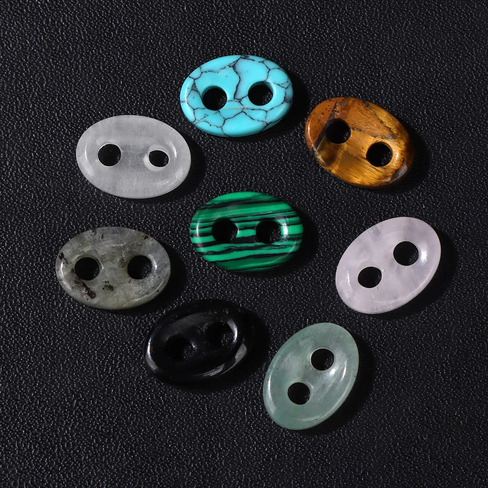 Double Hole Natural Tiger Eye Labradorite Quartz Button Beads for DIY Jewelry Making