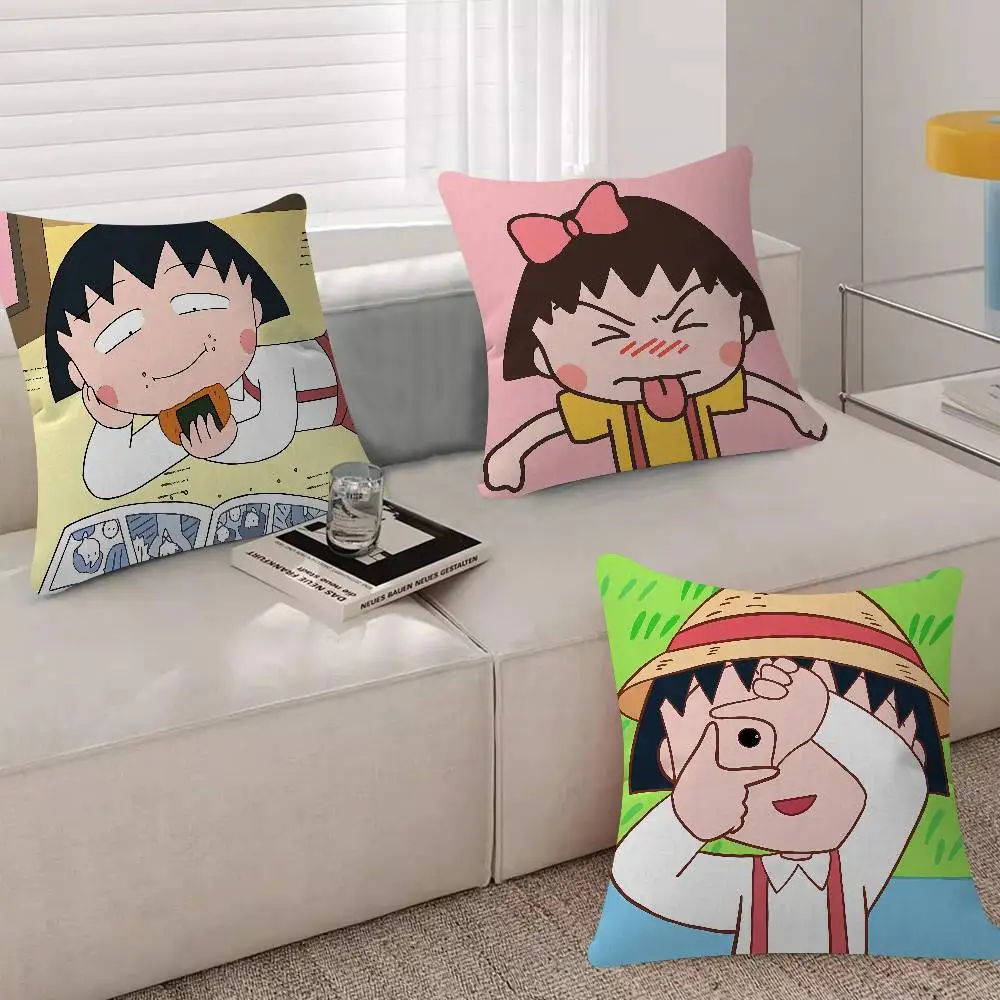 Home C-Chibi M-Maruko Chan 45*45cm Cushion Cover Cushion Covers Natural Linen Breathable Sofa Bedroom Decor Pillowcase