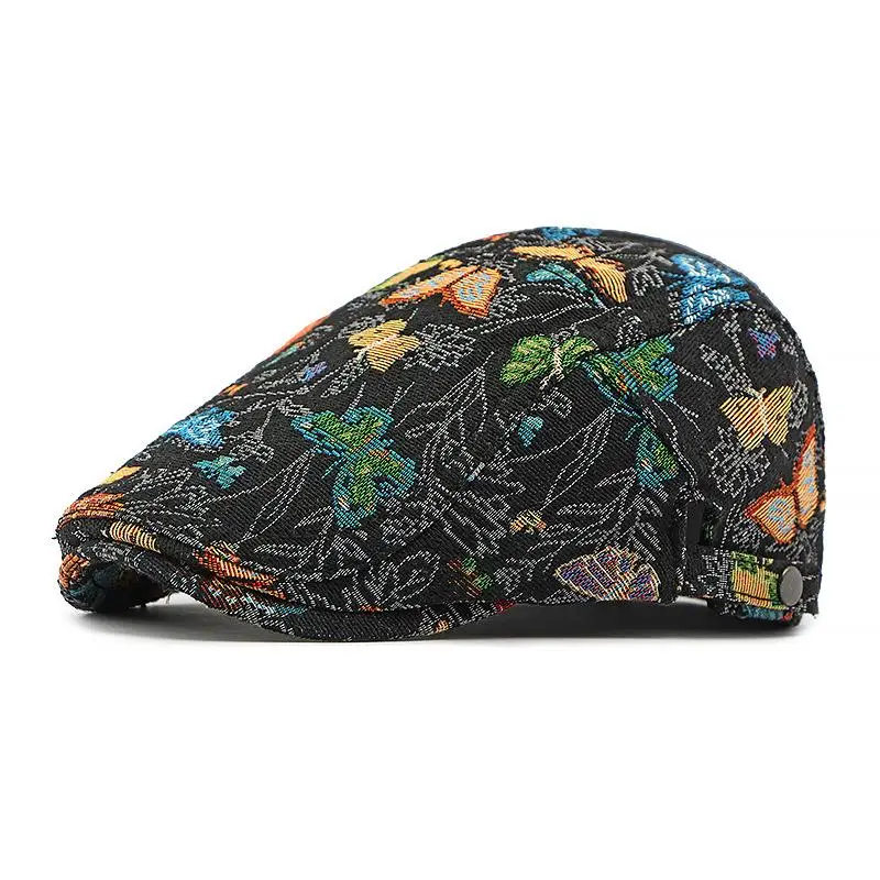 Women\'s Cotton Beret Hat with Embroidered Graffiti Design 55-60cm All Season Fashion Beret Cap