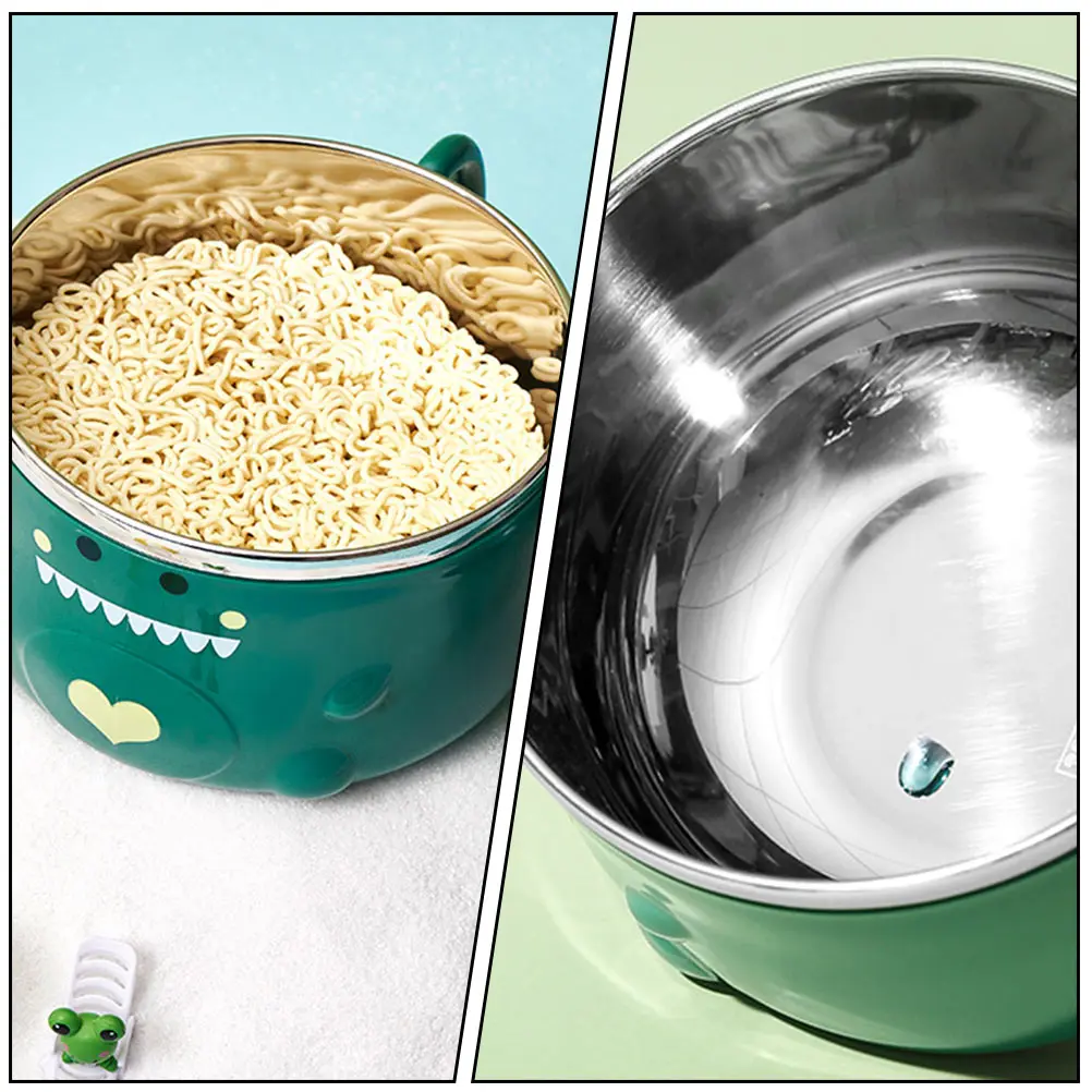

1pc Stainless Steel Noodle Bowl Large Capacity Green Cartoon Food Holder Easy Clean Home Kitchenware For Outdoor Camping