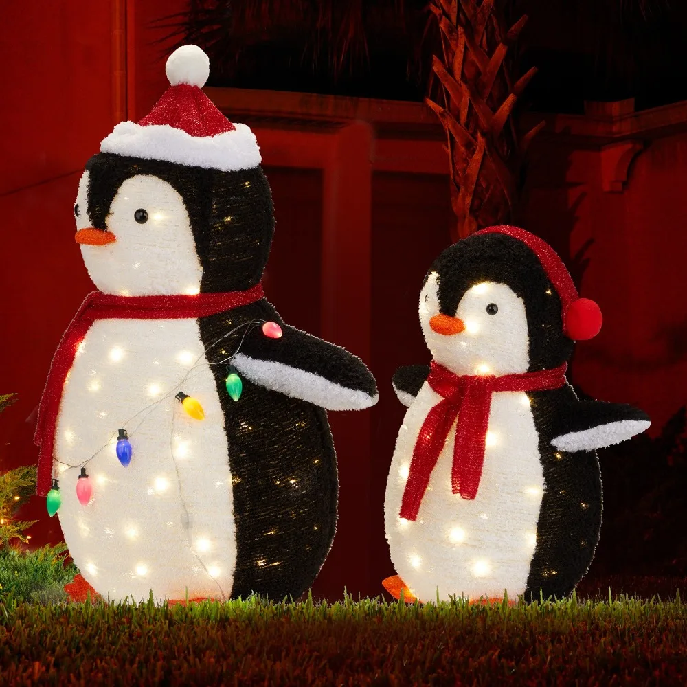 

2PCS Lighted Plush Penguins Christmas Decorations with LEDs for Xmas Holiday