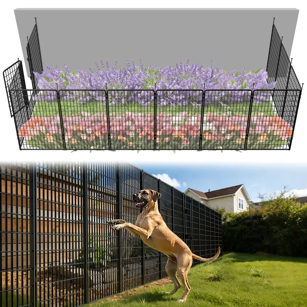 

Garden Fence Outdoor for the Yard 50inH x 31.3ftL Heavy Duty Metal Animal Barrier for Dog, No Dig Decorative Dog Fence, 12 Pane