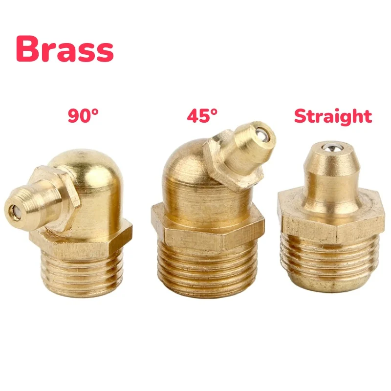 Brass M4 M5 M6 M8 M10 M12 M14 M16 M20 Grease Zerk Nipple Copper Oil Mouth Thread Straight 45/90 Degree G1/G3/NTP1