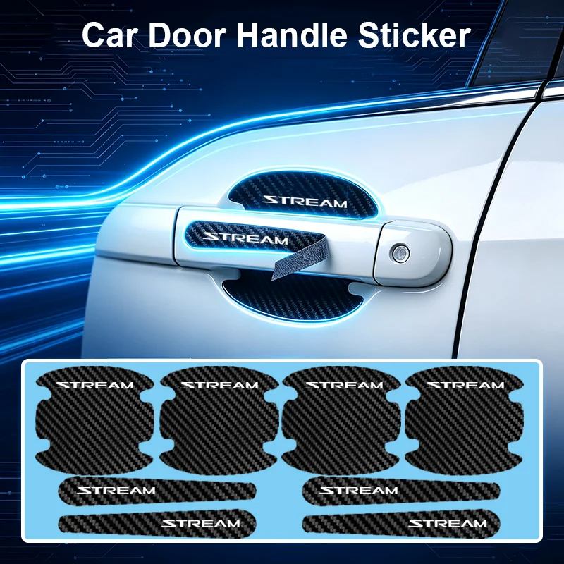 8PCS Carbon Fiber Car Door Handle Protector Stickers For Honda STREAM Emblem Door Bowl Anti Scratch Decals Accessories