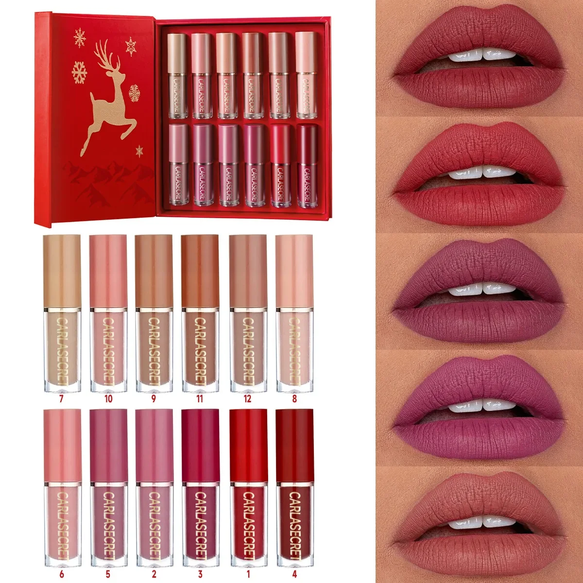 

12-color Lip Glaze Christmas Set Matte Gold Glitter Waterproof Non-stick Cup Non-fading Lipstick Lip Mud Lip Gloss Wholesale