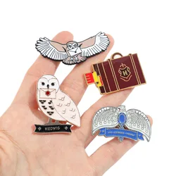 Hogwarts School of Witchcraft and Wizardry Cartoon  Around Owl Alloy Brooch Suitcase Shape Metal Badge Magic Academy Pin