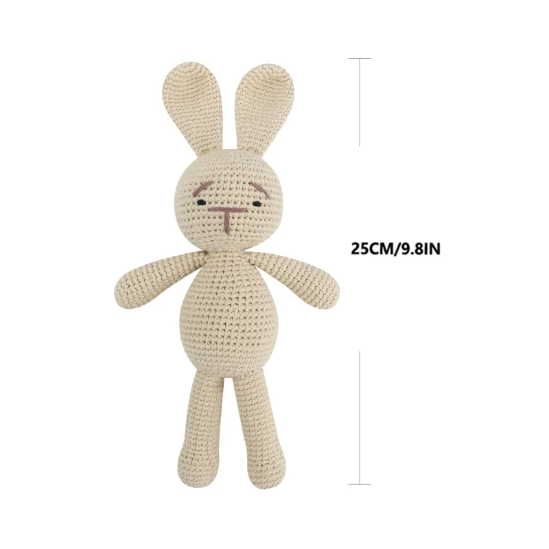 25cm Crocheted Rabbit Cuddle Stuffed Toy Rabbit Cotton Filled Loneliness Comfort Toy Toddler Kids Room