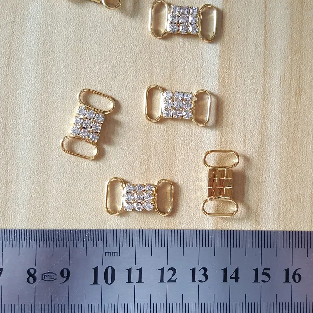 CJSIR 10Pcs Rhinestone Crystal Bikini Connectors Buckle Metal Chain for Swimming Wear Bikini Decoration