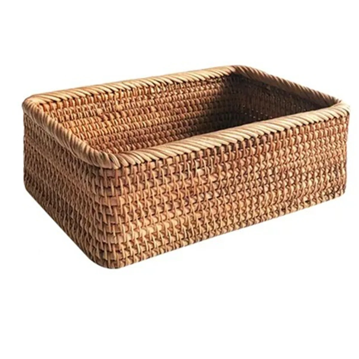 Hand-Woven Wicker Basket Fruit, Tea and Bread Basket Rectangular Storage Box for Cosmetics