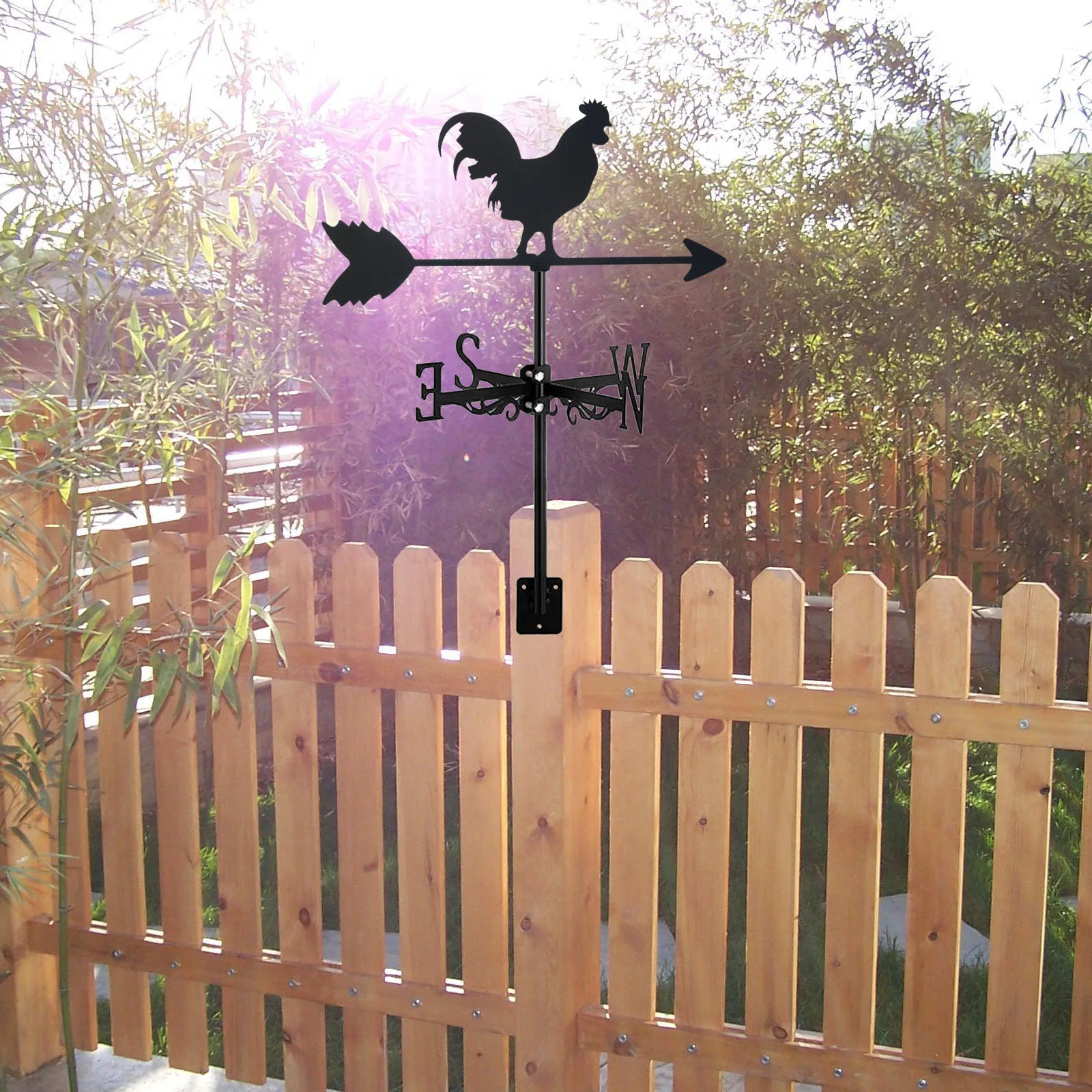 Rooster Cock Weathervane Silhouette Art Black Metal Chicke Wind Vanes Outdoors Decorations Garden for Roof Yard Building