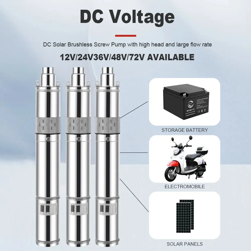 DC 36V 400W Solar DC Brushless Water Pump 77M Max Head 1200L/H Max Flow PV Stainless Steel Drilling Pump
