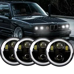 For Classic BMW E30 E32 E34 Accessories Headlight LED Angel Eyes Halo Ring Eye DRL 4pcs 5.75inch LED headlamp