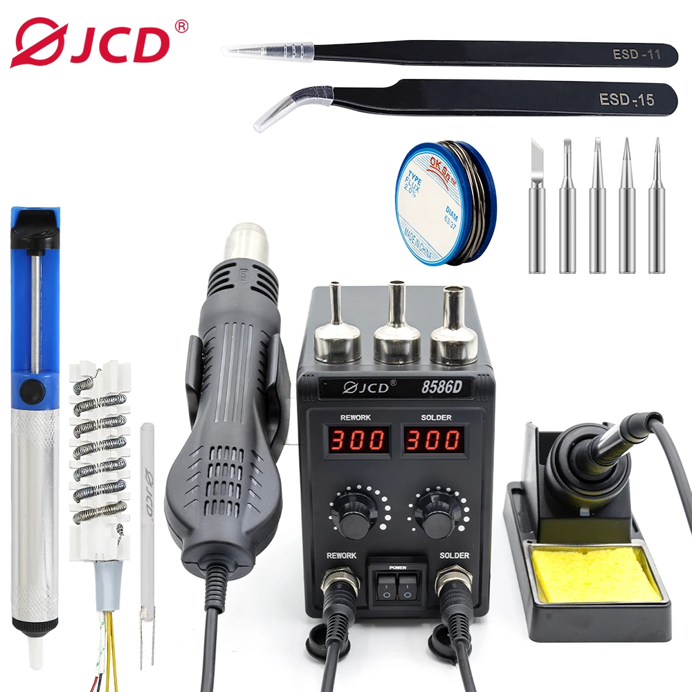 JCD BGA 2-in-1 Soldering station Hot air gun LCD Digital Display Adjustable temperature SMD IC Welding Repair station Tool 8586D