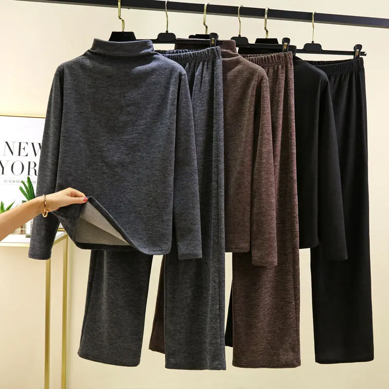 

Half-high Collar Plus Velvet Pajamas Women's Thermal Underwear Winter Long-sleeved Home Service Women's Loose Bottoming Suit