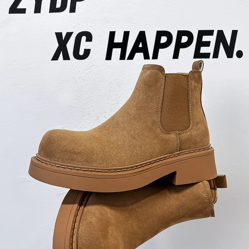 

Genuine Leather Boots Men's Chelsea esta Boot Covers Mid-Calf Workwear Boots Men's Large Yellow Boots o...