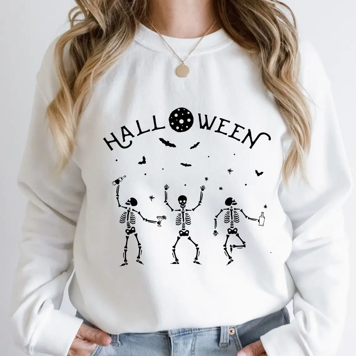 

Halloween skeletons dancing Sweatshirt spooky Women Long Sleeve jumper autumn pullovers