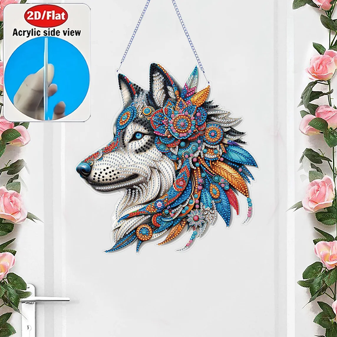 2D Flat Fantasy Color Wolf Soul Acrylic Diamond Art Hanging Set - DIY Crystal Inlay Irregular Shape, Color Box, Holiday Gift view 5