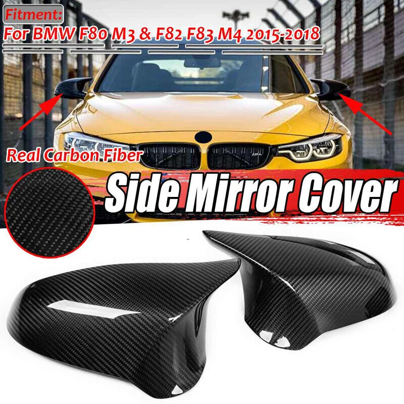 

2PCS Car Door Side Mirror Cap Covers Rearview Mirror Cover Shell For BMW F80 M3 F82 M4 M2 2015-2018 Carbon Look Mirror Cover