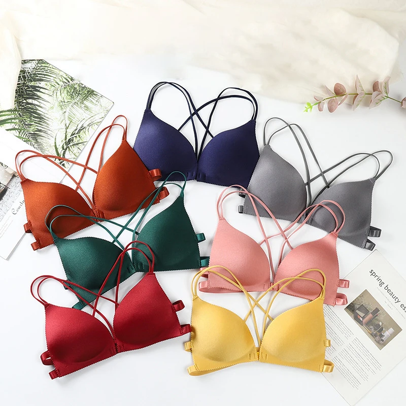 Women Seamless Bra Casual Push Up Tube Tops Wrapped Chest Front Clousure Female Intimate Bralette Bra Underwear