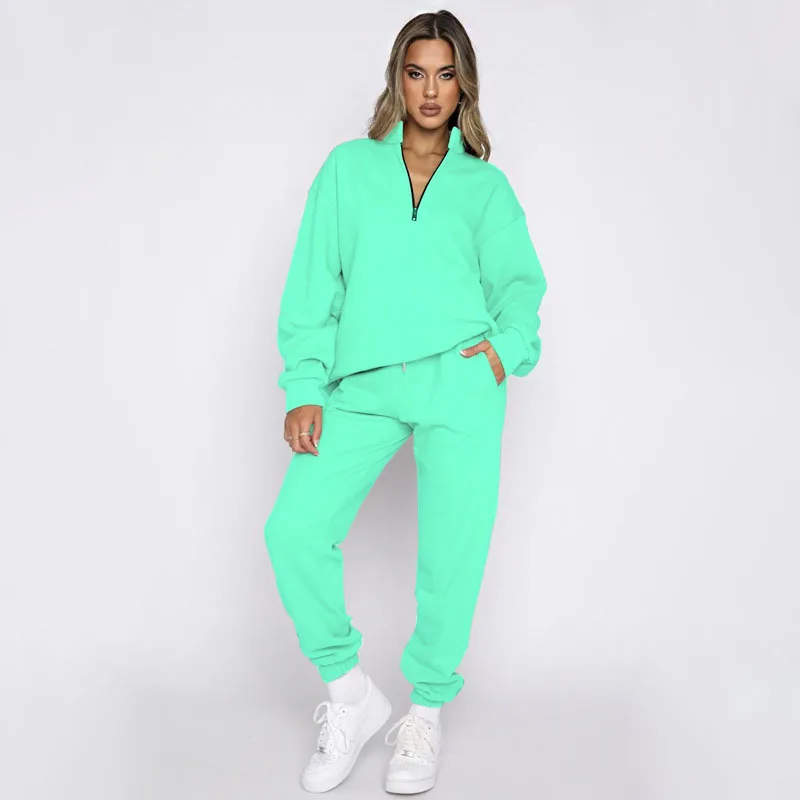 Sports Suit V-neck Zipper Long-sleeved Autumn Winter Pullover Sweatshirt Trousers 2-piece Set Conjuntos Femininos Elegantes 2025