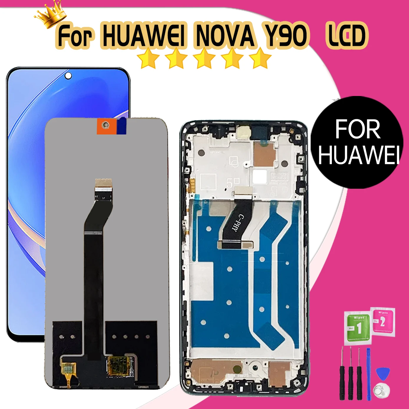 100% Tested For Huawei Nova Y90 LCD CTR-LX2 Display Screen Touch Panel Digitizer Replacement Repair Parts Frame Assembly