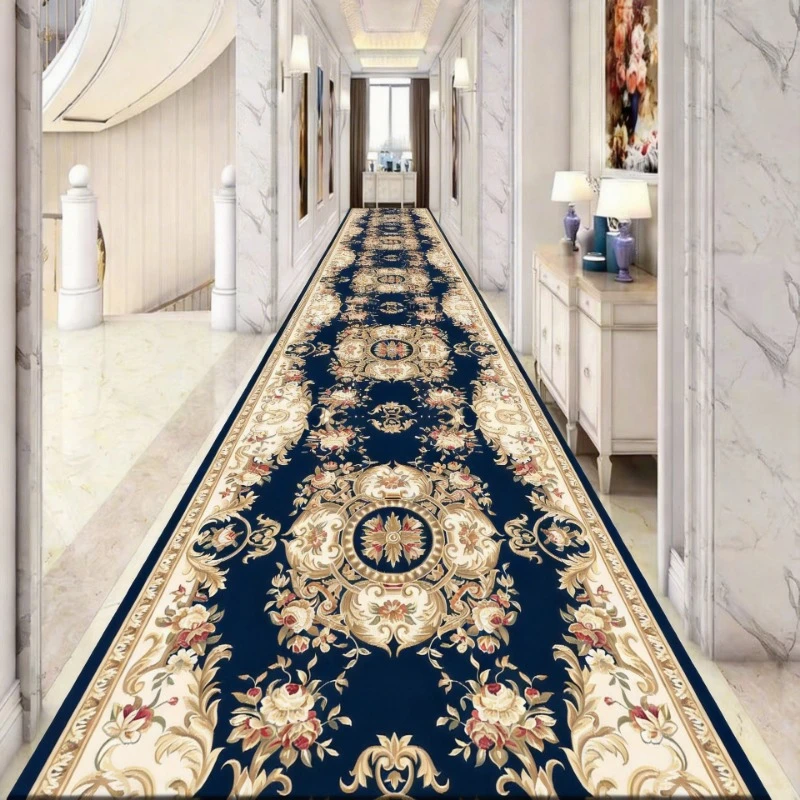 Luxury European Long Corridor Carpet Living Room Decoration High-end Hallway Rug Hotel Aisle Non-slip Floor Mat Customizable