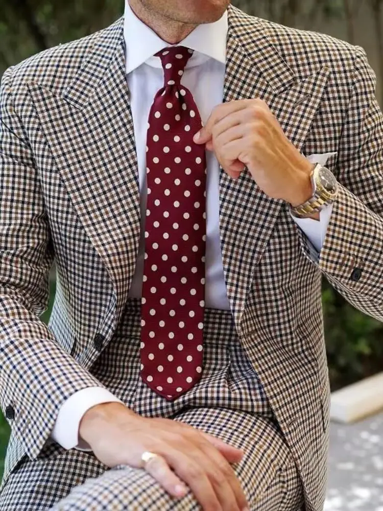 British Style Plaid Check Suits Men Double Breasted Jacket Pants 2 Piece Man Daily Party Blazer Customized Groom Wedding Tuxedos