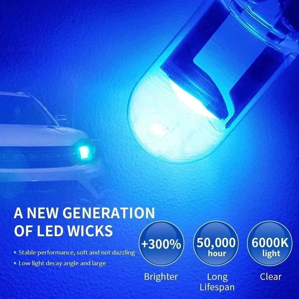 10X W5W LED T10 캔버스 자동차 실내 전구 6000K 화이트 12V 번호판 돔 라이트 COB 유리 자동차 부품 썸네일 3