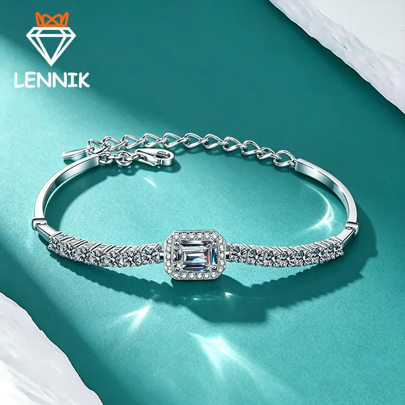 Blue & White 2.4CT Moissanite Tennis Bracelet for Women, 925 Sterling Silver GRA Certified Luxury Wedding Bridal Jewelry